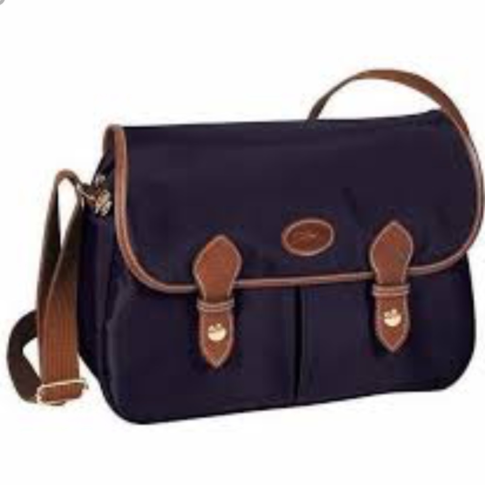 Longchamp messenger bag deep purple brown trim